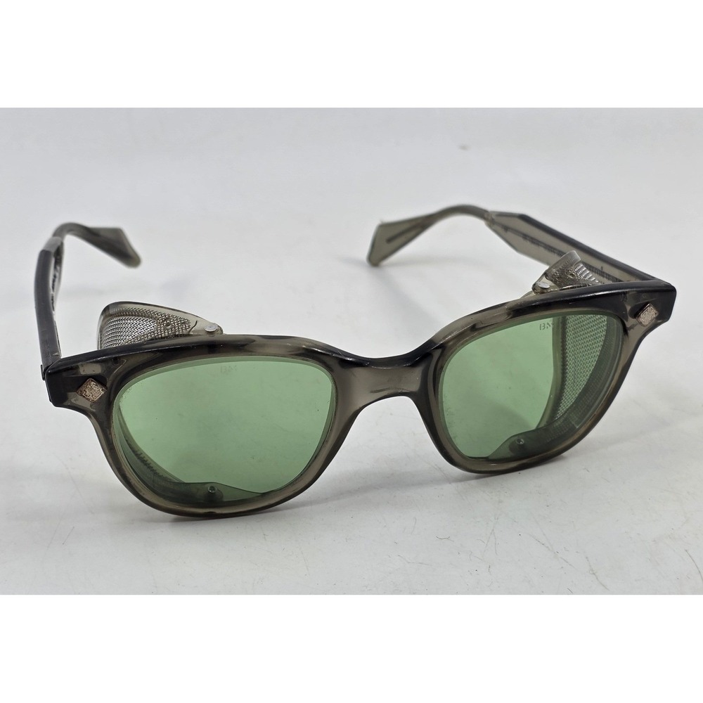 Vintage Bausch & Lomb Safety Glasses Green Lens Mesh Side Shields Smoke Gray B&L